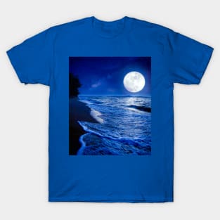 Moon At Night Winter Beach Sunset Ocean Beach Sunset T-Shirt